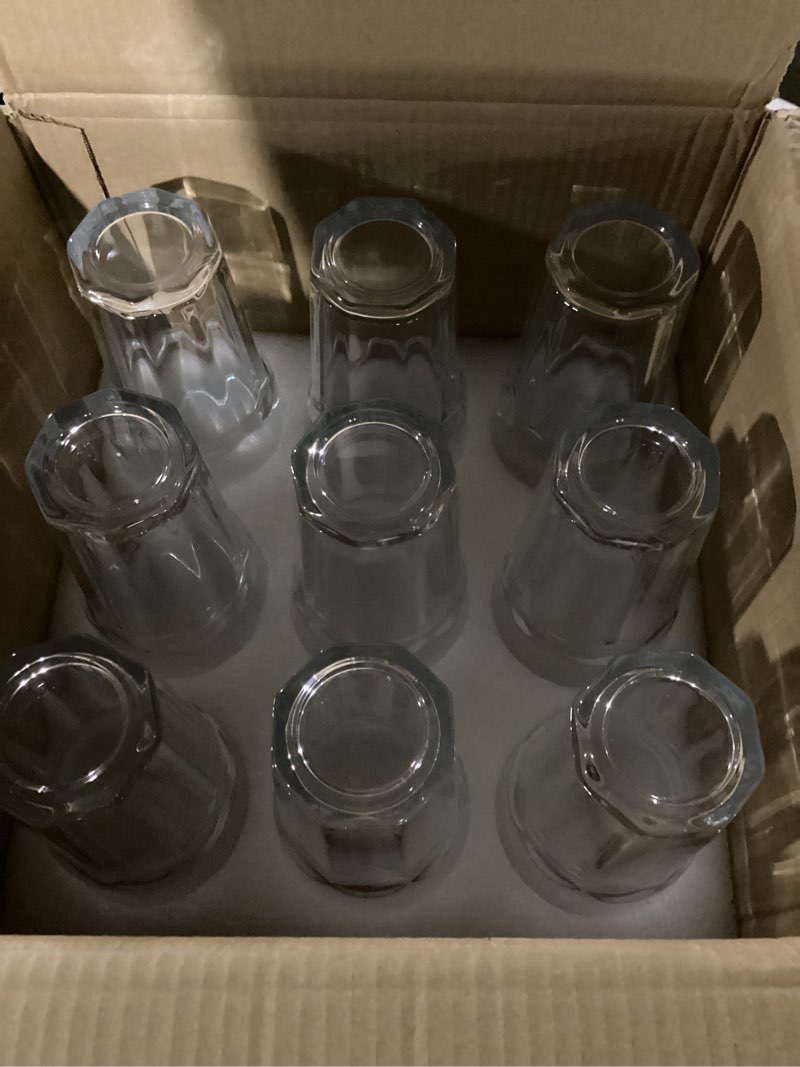 Condition photo showing Good Condition for Etolies Highball Drinking Glasses Set of 9, Water Glasses 16 oz,Iced Tea Glasses for Water, Juice, Cocktails,Milkshake,Coke,Soda,Beverages. Heavy Base Tumbler,Kitchen and Bar Glassware,Gifts for Dad