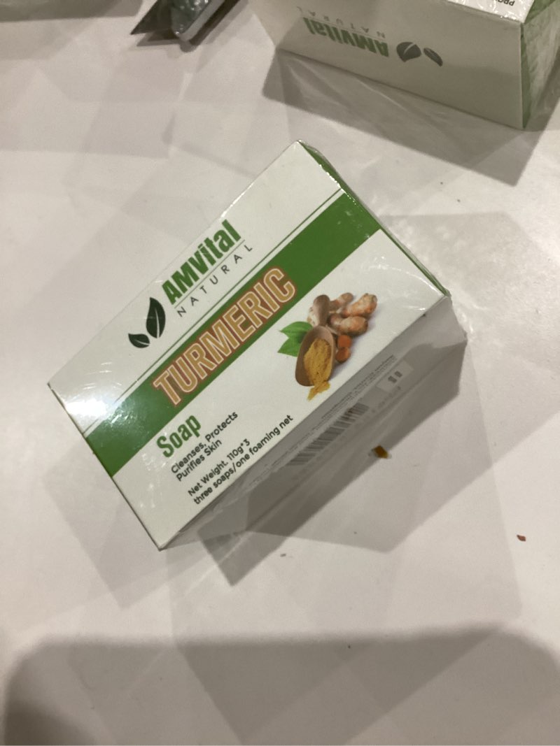 Condition photo showing New/Like New for AMVital Turmeric Soap Bar for Face & Body – Handmade Natural Cleanser, Gentle Herbal Skincare for All Skin Types, Face Wash & Body Soap (Pack of 3) 3.87 Ounce (Pack of 3)