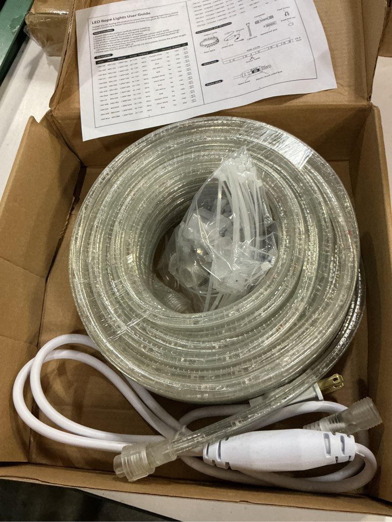 Condition photo showing New/Like New for 59ft led rope light, cuttable waterproof indoor outdoor clear tube light plug in, 648 daylight white leds 110v 6000k flexible connectable for christmas patio outside balcony garden bedroom trees decor daylight white 59ft