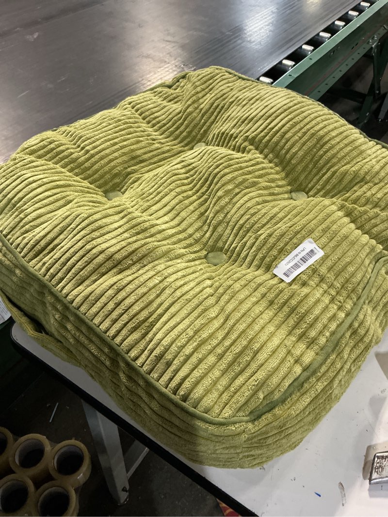 Condition photo showing As Is for higogogo washable floor pillow cushion for adults, meditation cushion pillow, large square floor sitting, removable tufted corduroy cover, for tatami living room or yoga, 22x22 inch, machine washable square green 4" thick(pack of 1)