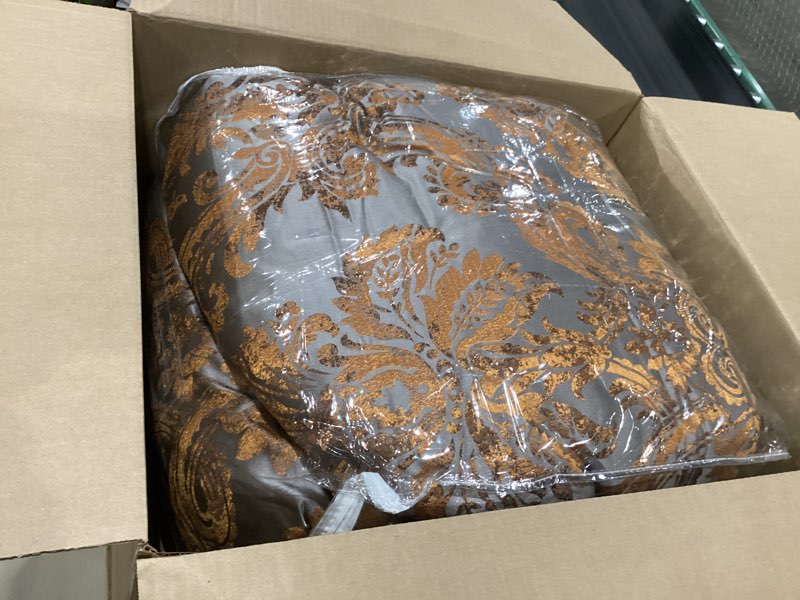 Condition photo showing Good Condition for loom and mill 9-piece jacquard comforter set, luxury classic black damask jacquard comforter queen sets, ultra soft bedding with euro shams, bedskirt, filled decorative pillow for home bedroom(queen) queen black