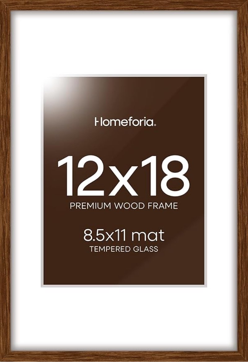 Homeforia 12x18 Frame Black Wood, High End Oak 12x18 Picture Frames with Mat 8.5x11 Photo, 12 x 18 W color black 
