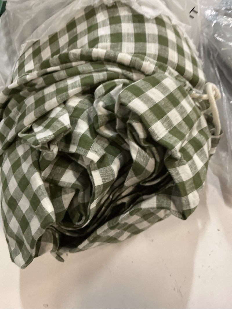 Condition photo showing As Is for quince european linen duvet cover, king/cal king, olive gingham 1pcs