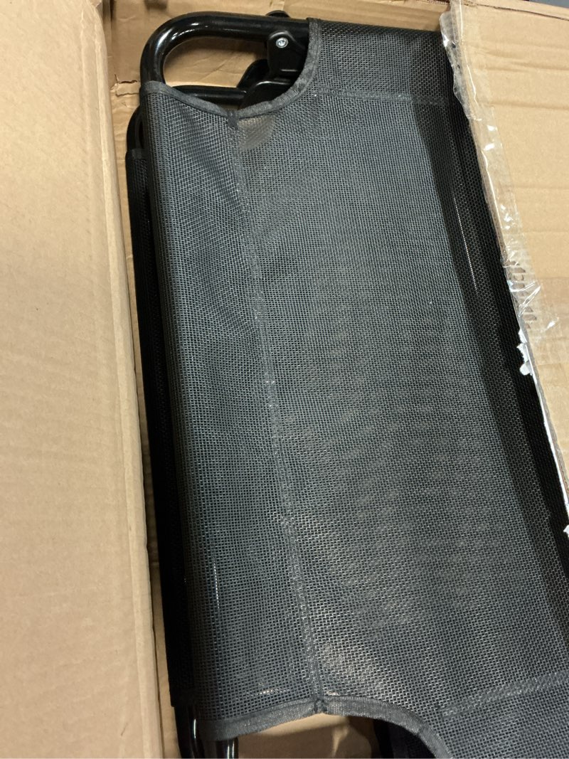 Condition photo showing Good Condition for foldable elevated dog bed for large pet, no-assembly-need folding raised dog bed, waterproof outdoor dogs cot cooling pet hammock beds with breathable mesh, chew-proof, black 43"l x 7"w x 23"h