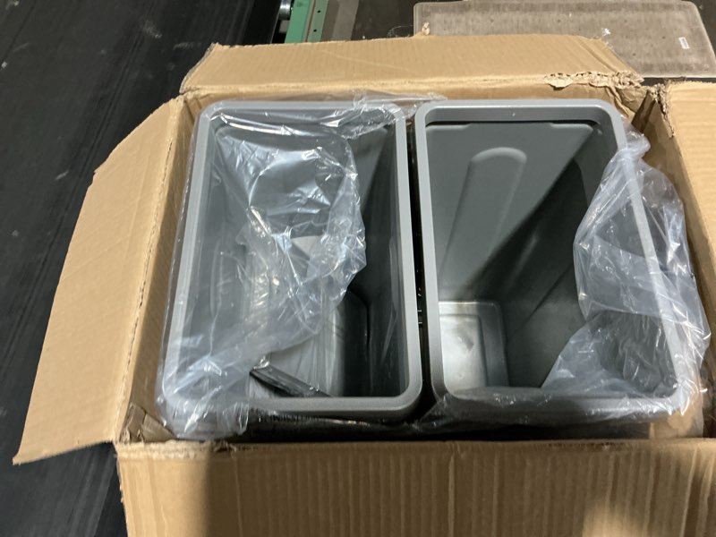 Condition photo showing Good Condition for hankey pull out trash can under cabinet, double pullout waste container recycling bin, slide out compartment hidden trash bin for kitchen garbage soft close with lids& door fittings,total 47qt