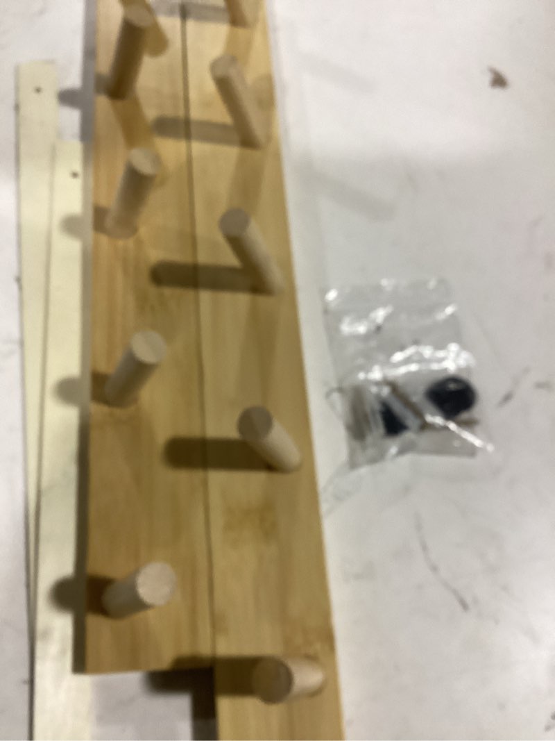 Condition photo showing Good Condition for natural wood wall mounted piano coat rack| coat rack wall mount| flip down wall hook rack 7 hooks| entryway wall art hook,made of acacia wood (wood wax oil staining light brown). (light brown color) 7 hooks