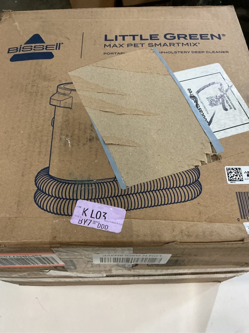 Condition photo showing As Is for BISSELL® Little Green® Max Pet SmartMix Portable Carpet and Upholstery Deep Cleaner, Car/Auto Detailer, with SmartMix Technology, Self-Cleaning Tough Stain Tool and Pet Hair Removal Tool, 38572 LG Max Pet SmartMix