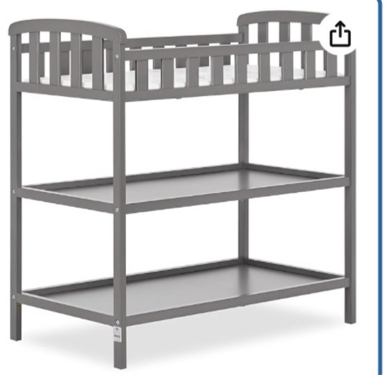 Dream On Me Emily Changing Table In Steel Grey, Comes With 1" Changing Pad, Features Two Shelves, Po