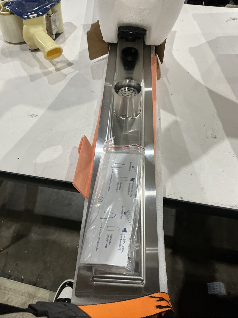 Condition photo showing Good Condition for 24 inch linear shower drain with tile insert grate cover, brushed 304 stainless steel bonding flange linear drain, low profile linear shower drain with hair strainer tile-insert 24 in