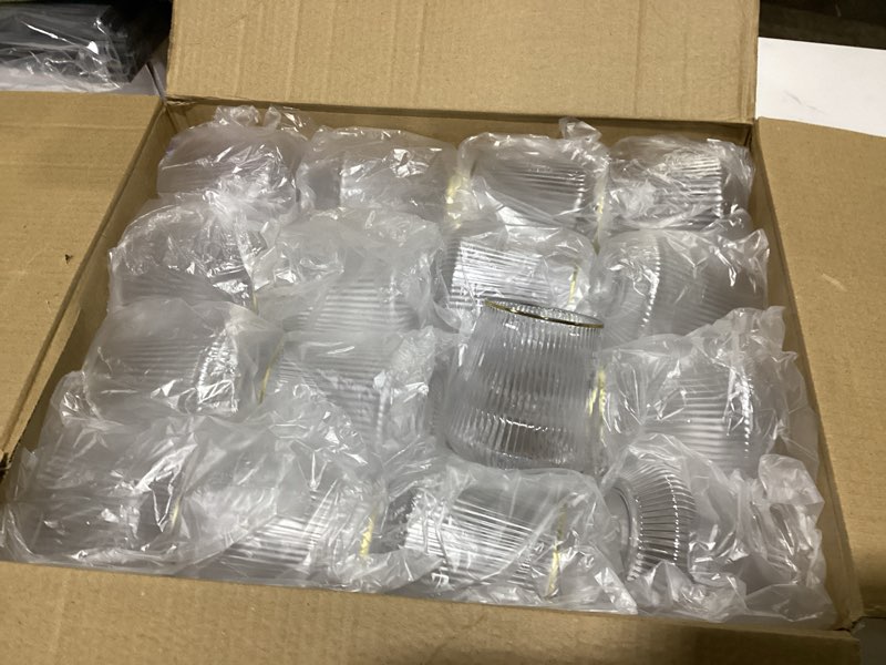 Condition photo showing New/Like New for Goodluck 36 Pack 12oz Stemless Plastic Wine Glasses – Clear Ribbed Cups with Gold Rim, Fancy Reusable Disposable Drinkware for Weddings, Parties, Bars, Indoor and Outdoor Events Clear and Gold 36