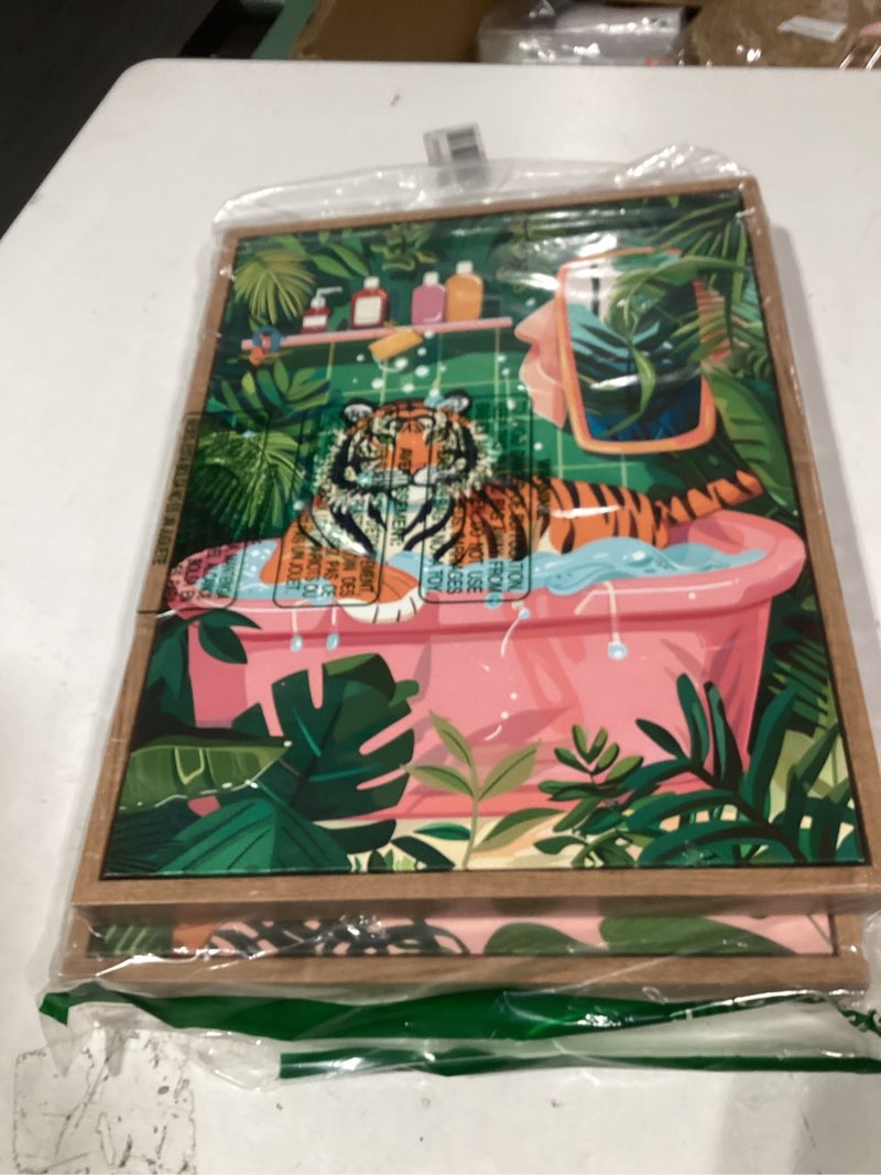 Condition photo showing New/Like New for artzio framed canvas wall art–whimsical tiger in bathtub jungle bath decor,funny animal wall art for bathroom,living room & home office–set of 2 (12×16?) 2-pcs-3 framed 12"x16"
