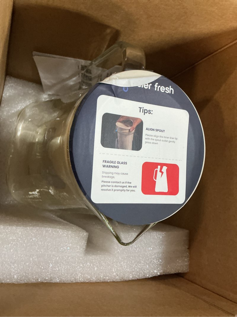 Condition photo showing Good Condition for glacier fresh 10 cup purela glass water pitcher with 1 ultrafiltration membrane and activated carbon filter, reduces 99% chlorine, pfoa&pfos, coliforms, white