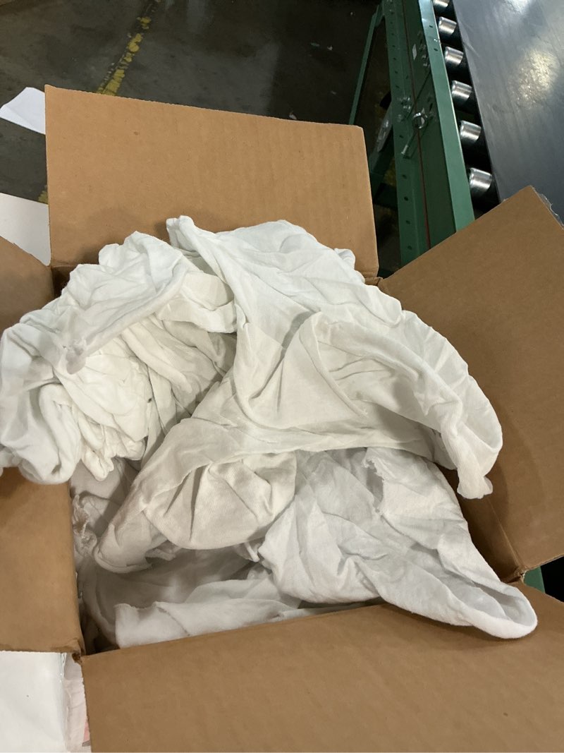 Condition photo showing As Is for trimaco 10817 supertuff white t-shirt rags, knit 4lb box, 128 fl oz