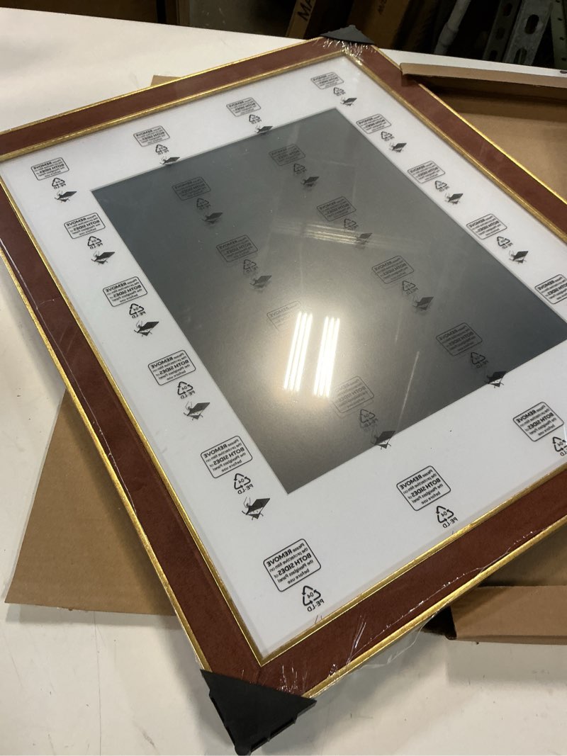 Condition photo showing New/Like New for suede 16x20 frame - single frame, christmas elegant brown 16 x 20 poster frame with mat for 11x14, 16x20 picture frames for artwork, puzzles, photos and movie posters brown 16" x 20" / 11" x 14" mat