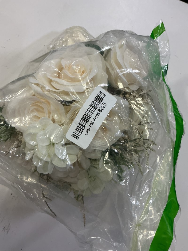 Condition photo showing Good Condition for meldel wedding bouquets for bride & bridesmaid, 10 inch white champagne artificial roses flowers for wedding ceremony, church, party decoration