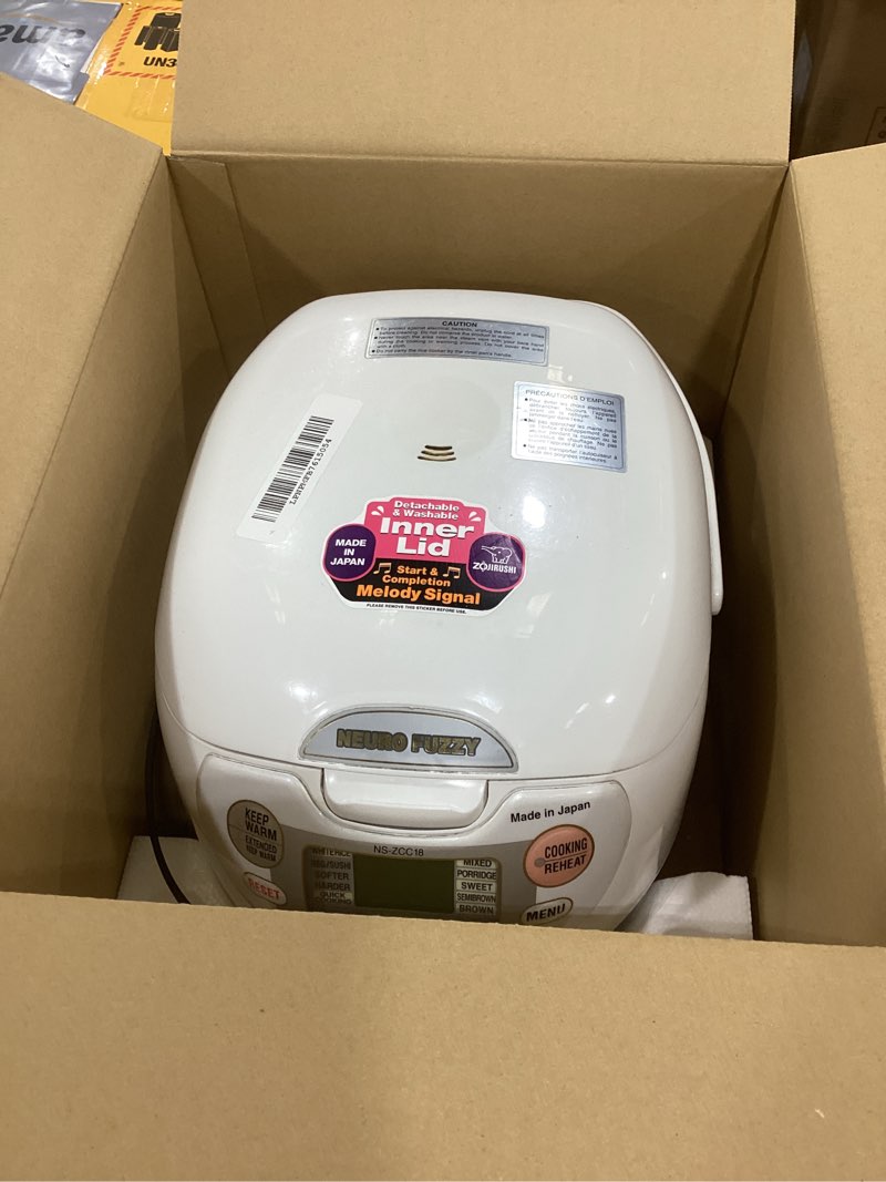 Condition photo showing As Is for zojirushi neuro fuzzy 10-cup rice cooker and warmer (premium white) 10-cup uncooked rice