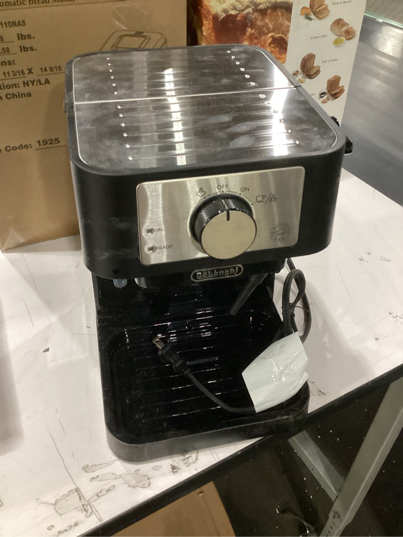 Condition photo showing As Is for Not tested!!! De'Longhi Stilosa Manual Espresso Machine, Compact Coffee Maker, 15 Bar Pump Pressure, Manual Milk Frother Steam Wand for Authentic Single & Double Espresso, Lattes & Cappuccinos, Tamper Included Stliosa Espresso Machine