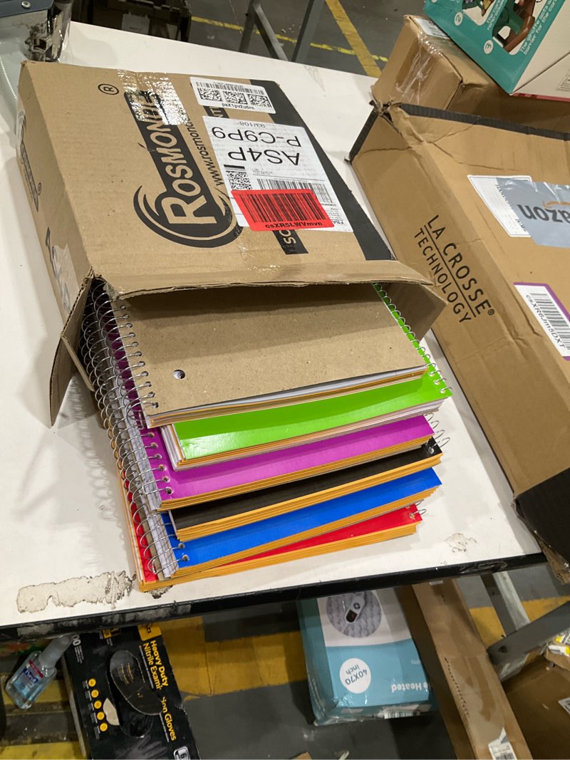Condition photo showing Good Condition for rosmonde 5 subject notebook wide ruled, 6 pack, 300 pages (150 sheets), 8 x 10-1/2", 5 subject spiral notebook with dividers, thick paper fights ink bleed, 3 hole punched, spiral notebooks for school 6 pack 5 subject - soft cover