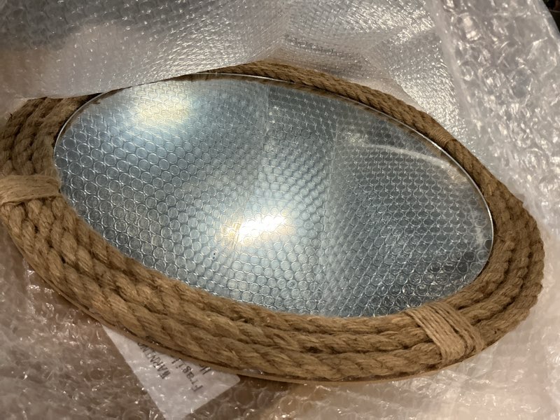 Condition photo showing New/Like New for Vercraft Nautical Mirror 16" Wall Decor with Rope Wrapped Trim and Hanging Loop Round Circle Coastal Boho Mirror Nautical Rustic Decorative for The Living Room, Bedroom Bathroom and Entryway Brown 16"L x 16"W Vintage