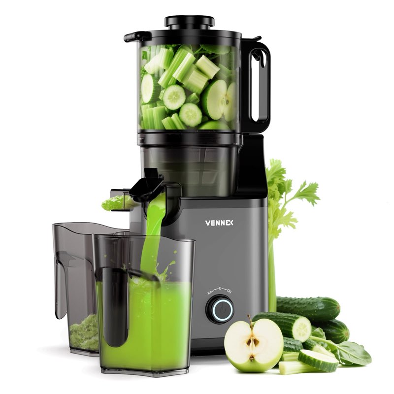 Cold Press Juicer, 5.7" Extra Large Feed Chute, Juice Extractor Machine with Dual Auger, Slow Mastic