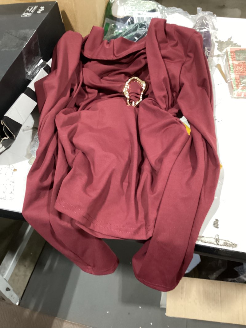 Condition photo showing Good Condition for similiar product not like stock photowomen's wrap v neck satin blouse long sleeve ruched solid color silk like elegant work office top burgundy x-large