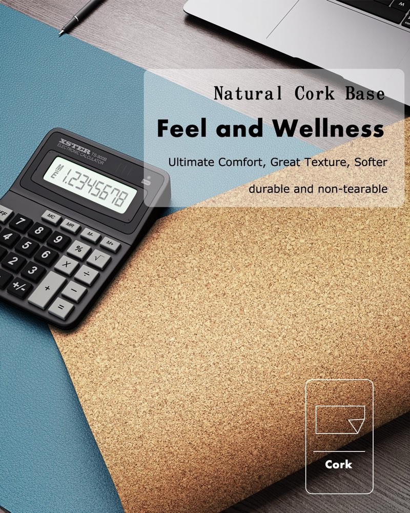 YSAGi Double-Sided Desk Pad, Leather Desk Mat, Eco Cork Desk Pad Protector, Large Mouse Pad for Desk Size 24x46