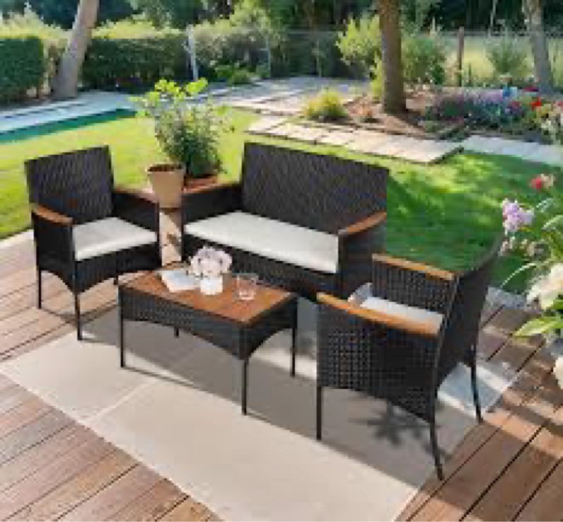(Incomplete )(similar )Shintenchi 4-Piece Patio Furniture Set, Outdoor Wicker Patio Conversation Furniture Set with Cushion