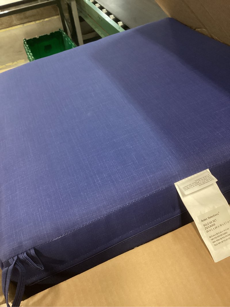 Condition photo showing Good Condition for arden outdoor deep seat cushion set, 24 in x 24 in, weather-proof, rain-proof, fade resistant patio cushion for chair, sofa, and couch sapphire blue leala polyfill sapphire blue leala 1 pack