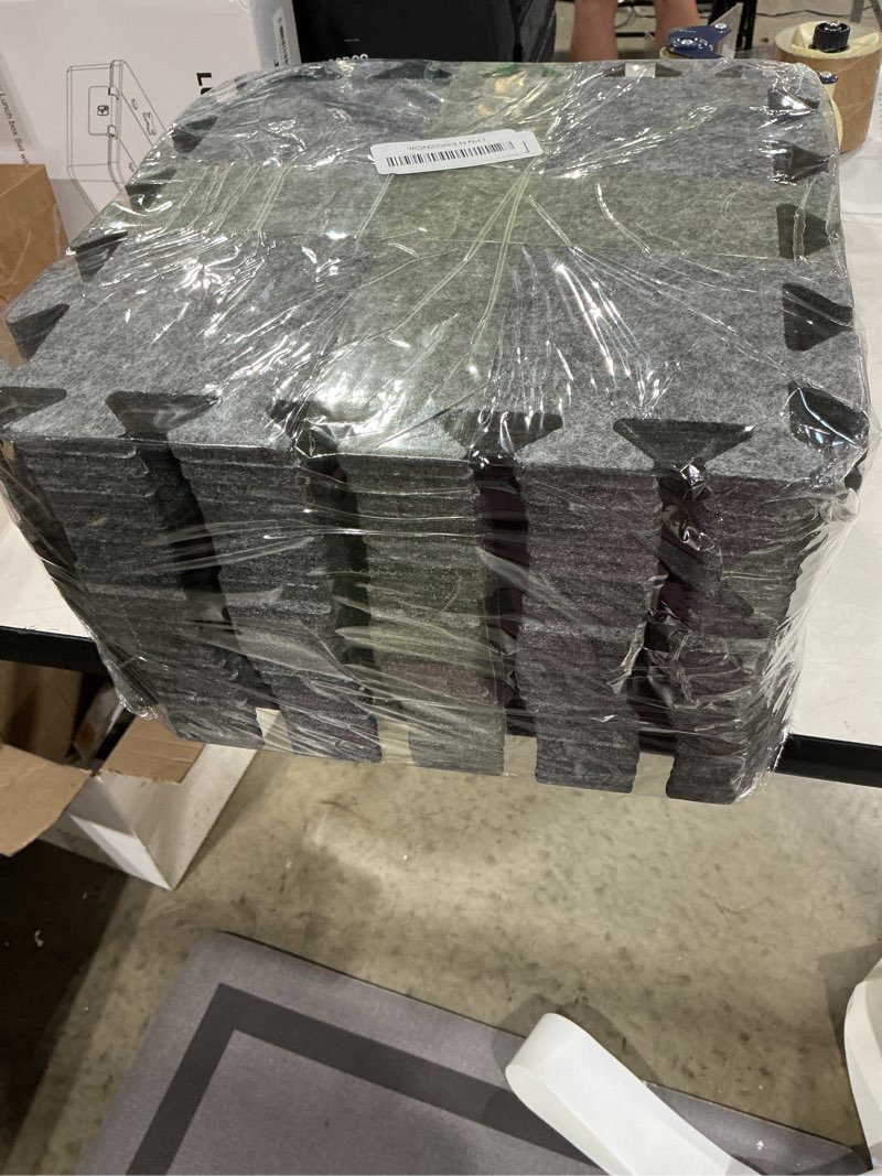 Condition photo showing New/Like New for 24pcs sound absorbing interlocking floor mats, 11 x 11 x 0.3 inch high density piano carpet drum rug, non-slip anti vibration soundproof pads, grey 24 packs grey