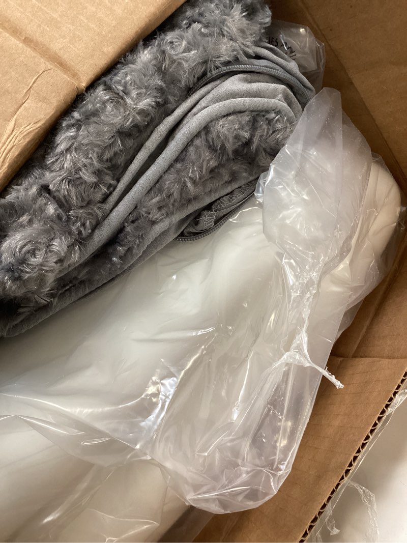 Condition photo showing Good Condition for Furhaven Orthopedic Dog Bed for Large Dogs w/ Removable Washable Cover, For Dogs Up to 75 lbs - Ultra Plush Faux Fur & Suede Luxe Lounger Contour Mattress - Gray, Jumbo/XL 45.0"L x 30.0"W x 6.0"Th Gray