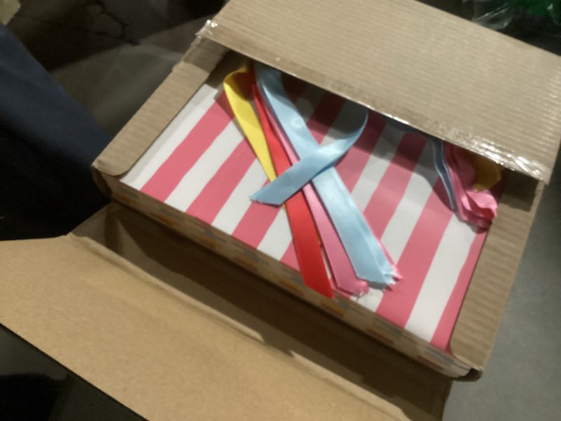 Condition photo showing As Is for HummingBox Stripes Gift Box Set of 16 - Gift Boxes for Presents & gifting on weddings, birthdays & more - Easy to Assemble Striped Gift Boxes With Lids & Ribbon Closure - Decorative Boxes With Lids