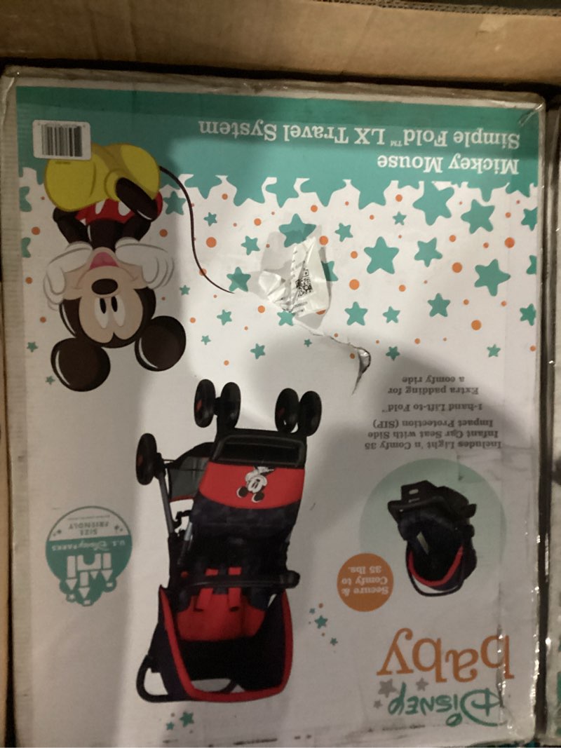Condition photo showing New/Like New for disney baby mickey mouse simple fold lx travel system, lift to fold compactly in less than a second for easy storage; self-standing when folded, mickey blogger