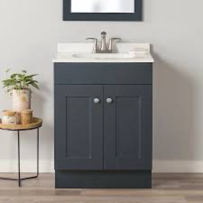 Project Source 24-in Deep Blue Single Sink Bathroom Vanity with White Cultured Marble Top