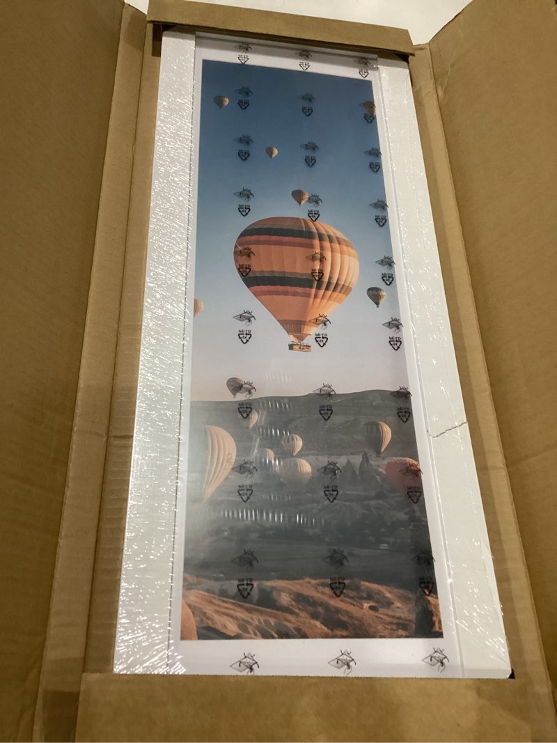 Condition photo showing As Is for jcjmy 9x27 picture frame with 8x24 mat, display photo 8x24 with mat or 9 x 27 without mat, wall hanging large 9 by 27 poster frame with plexiglass, white white 9x27 inch, cracked