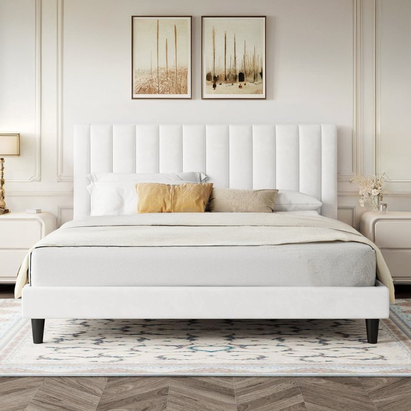 Incomplete)))) Velvet Upholstered Bed Frame with Tufted Headboard-Full/