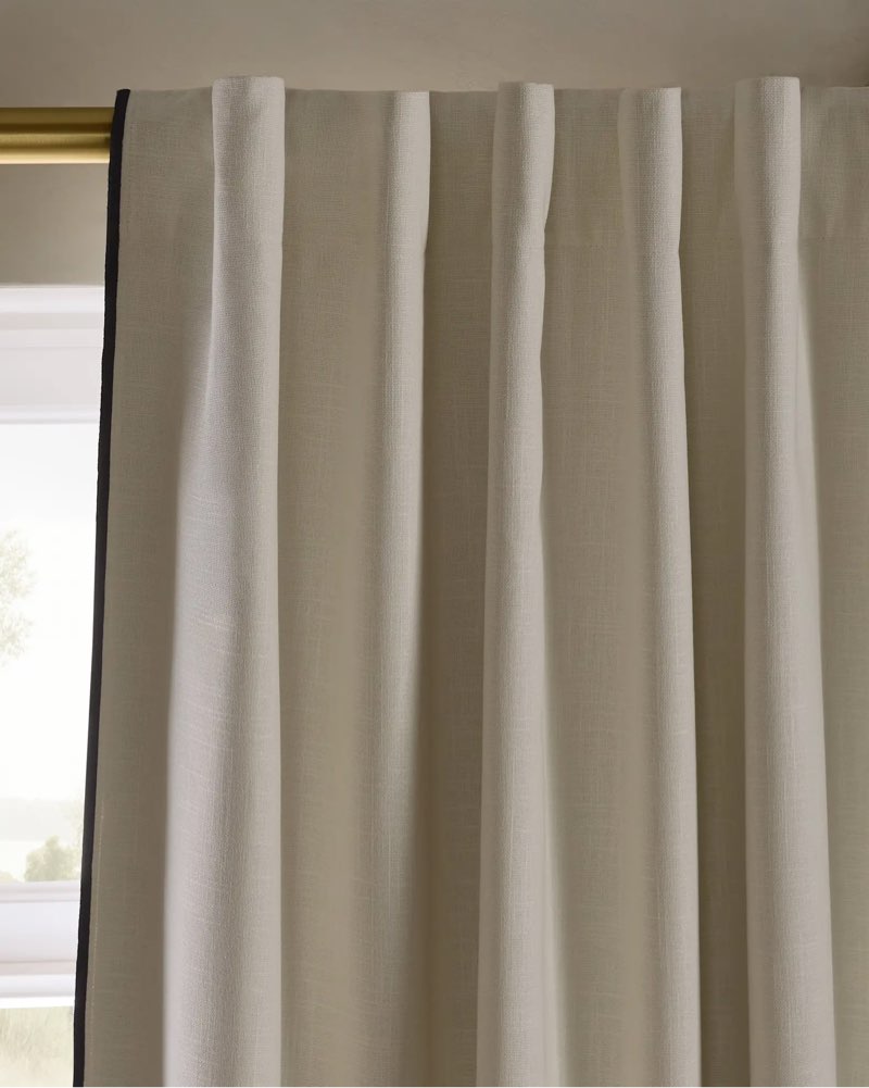 piped edge cotton true blackout curtain - single panel ivory/black 48x108