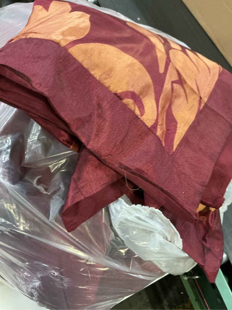 Condition photo showing As Is for chezmoi collection 7-piece jacquard floral comforter set (king, maroon) king maroon/gold