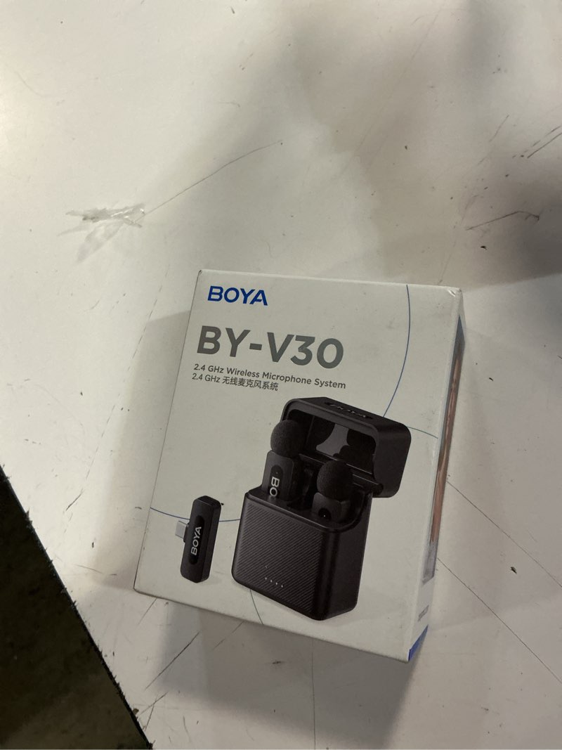Condition photo showing New/Like New for boya v30 wireless lavalier microphone for iphone/android/pc/laptop with usb-c port, 36h battery life with charging case, noise canceling clip on lapel microphone wireless mini mic for video recording black by-v30(2tx+usb-c rx+1cc)