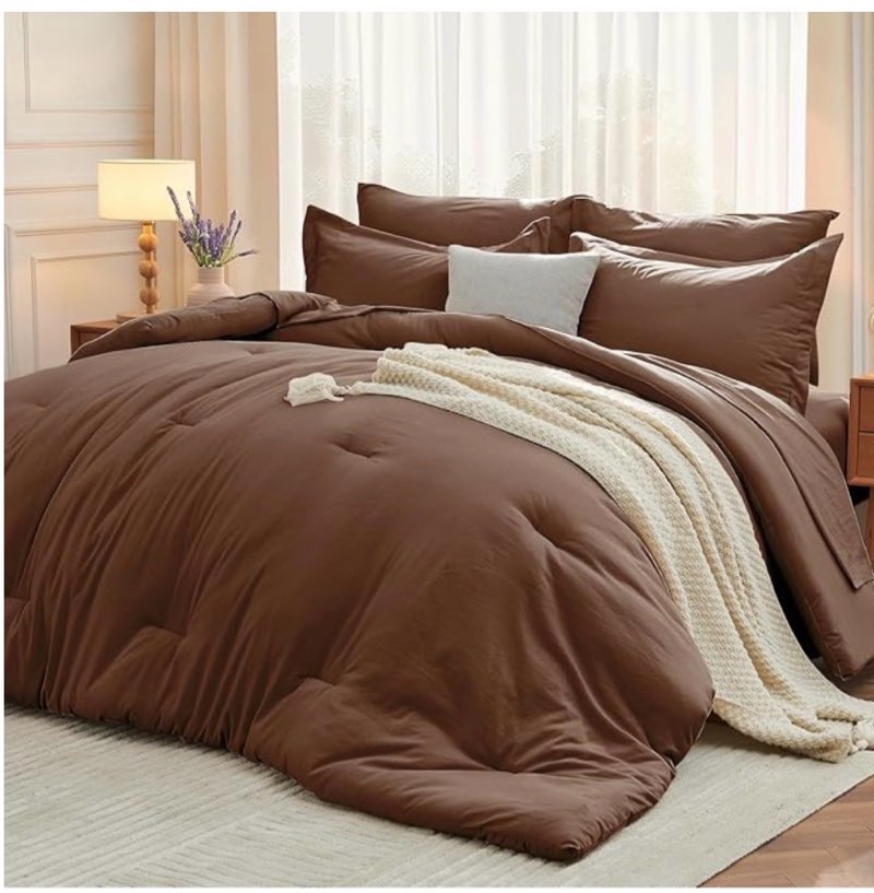 MUXHOMO 7 Pieces Full Comforter Set, Soft Bed in a Bag Full Size, All Season Bedding Set with Comfor