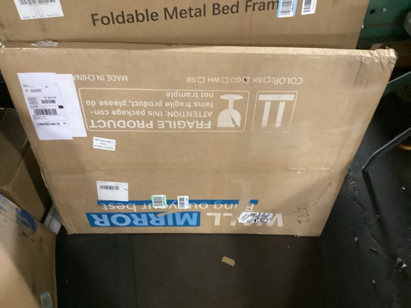 Condition photo showing New/Like New for loaao 30”x36” gold bathroom mirror, rounded rectangle gold frame mirror, brushed gold bathroom vanity mirror wall-mounted, anti-rust, tempered glass, hangs horizontally or vertically gold 30"l x 36"w