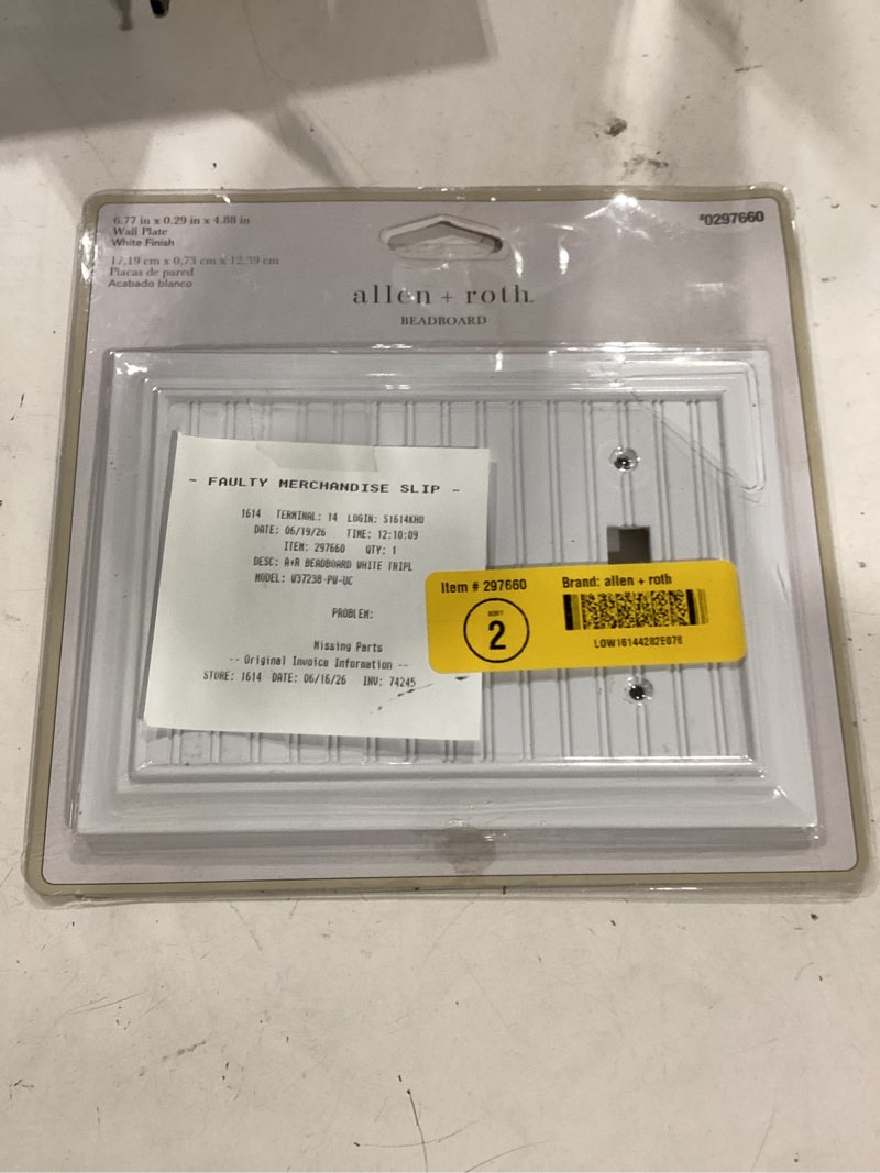 Condition photo showing Good Condition for allen + roth beadboard 3-gang midsize pure white natural fiber indoor toggle wall plate