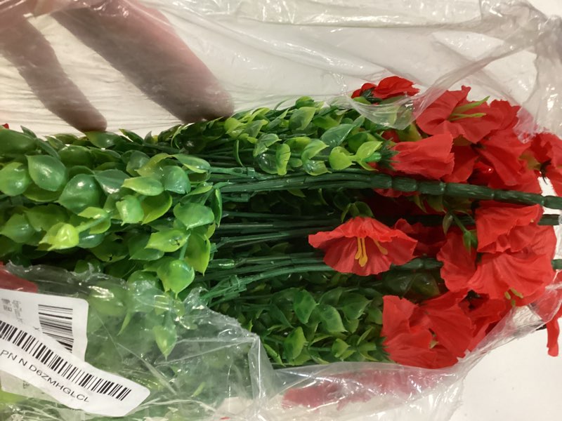 Condition photo showing Good Condition for hyeflora artificial flowers for outdoors fake plants outside decoration, 12 bundles silk red morning glory uv resistant look real faux flowers for planter front door porch patio yard gardens balcony