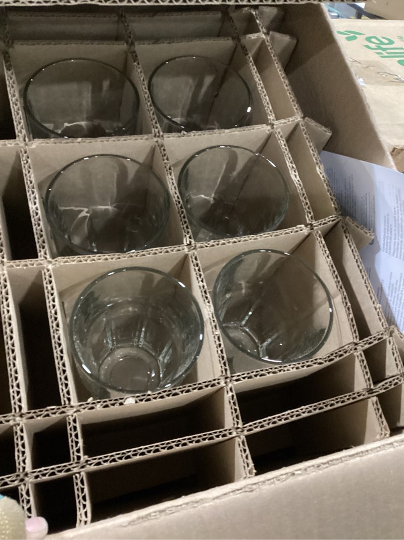 Condition photo showing As Is for Libbey Boston Tumbler, Rocks, and Juice Glasses, 18 Piece Classic Stackable Glass Cups Set, Versatile, Kitchen Drinking Glasses Set for Everyday Use Standard Packaging