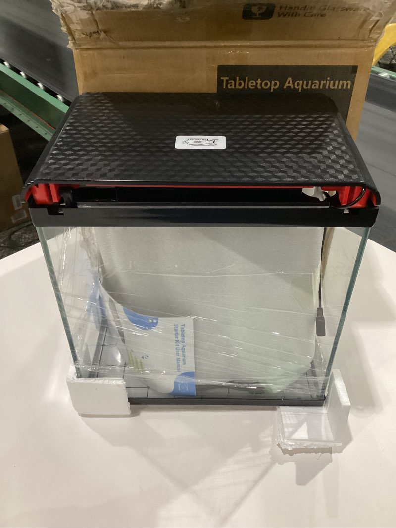 Condition photo showing As Is for Coospider 5 Gallon Glass Fish Tank, Aquarium Starter Kit, Self-Cleaning Aquarium Kit with Ultra-Quiet Filter Pump, 3-Color LED Lights, Temp Monitoring for Fish, Shrimp, Kids Gift Idea 5 Gallon-Black