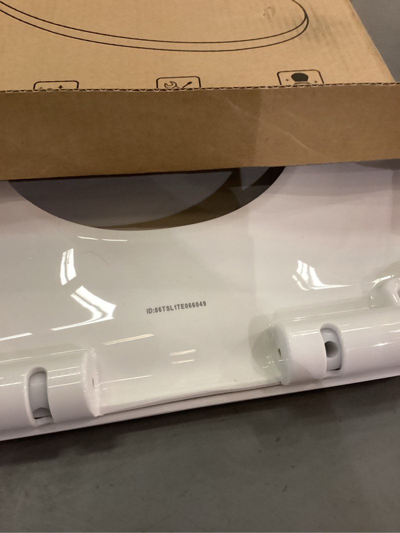 Condition photo showing As Is for LUXE TS1008E Elongated Comfort Fit Toilet Seat with Slow Close, Quick Release Hinges, and Non-Slip Bumpers (White)