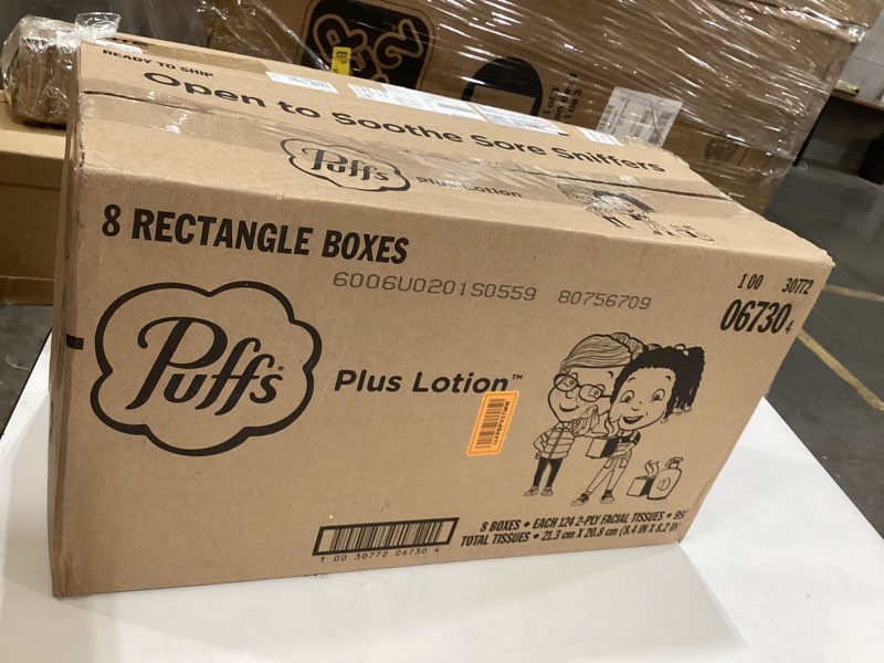 Condition photo showing New/Like New for 8 rectangular boxes puffs plus lotion