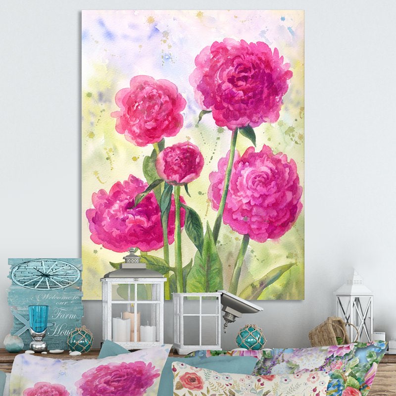 " Bright Peonies In Flowering Garden 12X20
