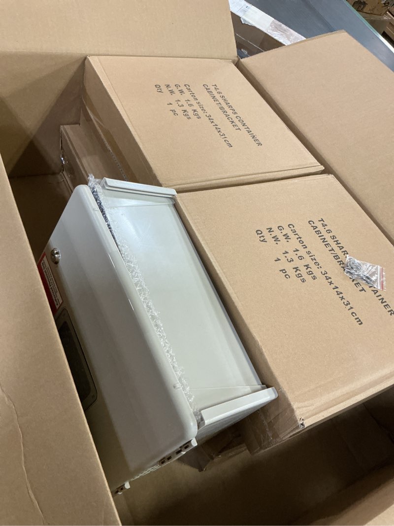 Condition photo showing As Is for geiserailie 5 set wall mount locking cabinet with glove box for 5 qt sharps container, sharps box not included