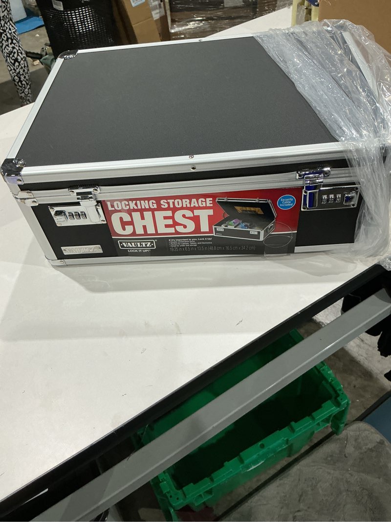 Condition photo showing Good Condition for vaultz storage lock box - 6.5 x 23 x 13.5 inch - secure dorm storage trunk with combination lock - ideal for briefcase, medicine, and personal items - store cash, laptop - black/silver