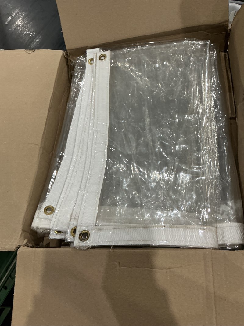 Condition photo showing As Is for (size unknown)outdoor clear tarp curtain waterproof wind-proof 24 mil transparent vinyl tarp for patio pergola garden canopy rainproof anti-tear pvc thick cover with grommets